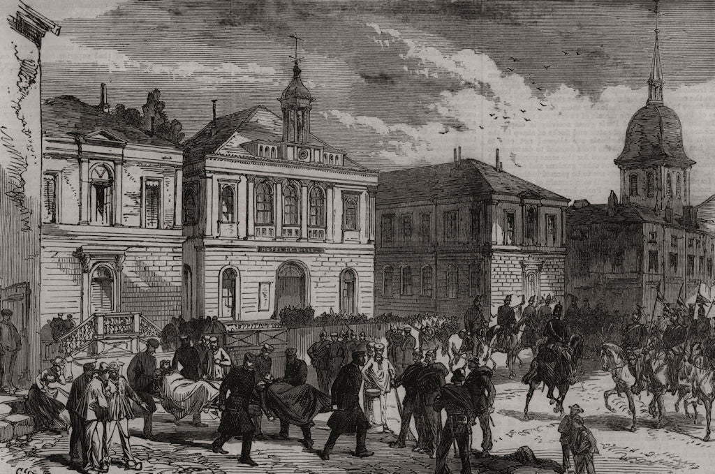 The war: Hotel de Ville, Vaucouleurs. Meuse 1870 old antique print picture